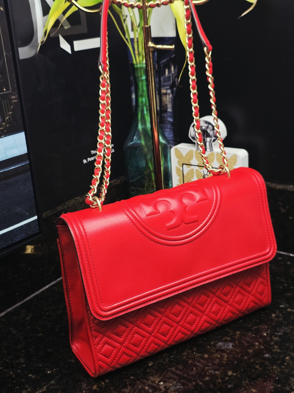 Tory Burch Red Quilted Convertible Shoulder Bag